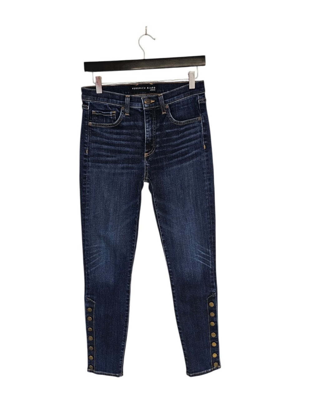 Veronica Beard Debbie Skinny High Rise Ankle Dark Blue Buttons Jeans 27 Preowned